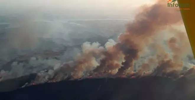 El fuego arrasa cerca de 2.000 hectáreas en Valverdejo, donde las fuertes rachas de viento podrían complicar la extinción