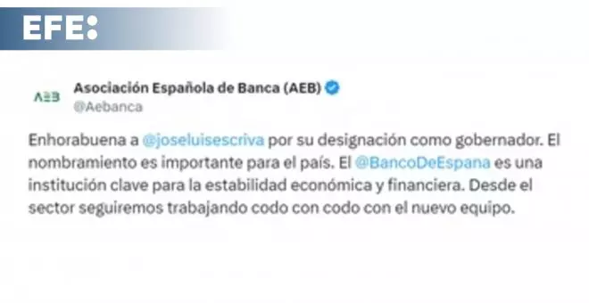 La banca felicita a Escrivá y trabajará "codo a codo" con nuevo equipo del Banco de España