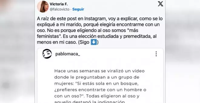 El hilo en el que una mujer explica por qué en un bosque tendría más miedo de encontrarse con un hombre a solas que con un oso