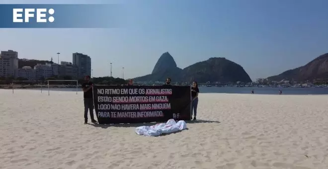 RSF protesta en Brasil por los periodistas asesinados en Gaza