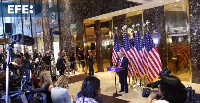 Donald Trump ofrece una conferencia en la Torre Trump de Nueva York