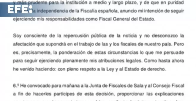 El fiscal general del Estado seguirá en su cargo pese a haber sido imputado por el Supremo