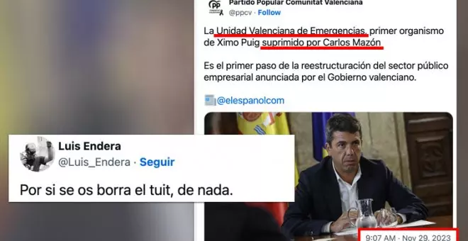 Así presumía el PP de Carlos Mazón hace un año de suprimir la Unidad Valenciana de Emergencias: "Que esto no se olvide"