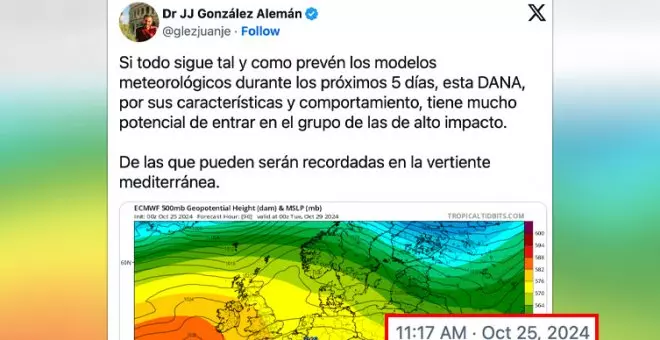 Un meteorólogo de AEMET avisó hace cinco días del potencial de esta DANA y los negacionistas se burlaron de su predicción