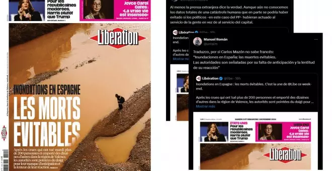 "Los muertos evitables": la demoledora portada del 'Libération' francés sobre la DANA en el País Valencià