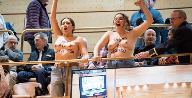 Desalojan del Senado a dos activistas de Femen que protestaban contra la cumbre internacional antiabortista